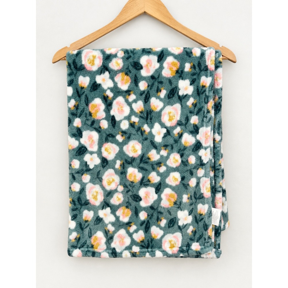 Petite L'amour Baby Blanket Teal Pink Floral Plush Fleece 30x36 CM21252